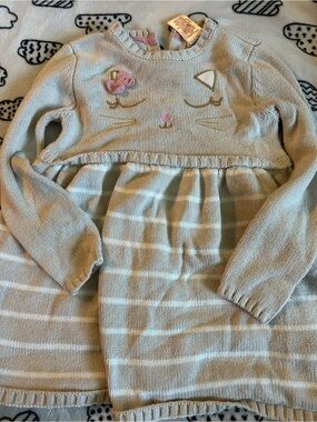 Girls' Cream Knit Cat Face Long-Sleeve Dress